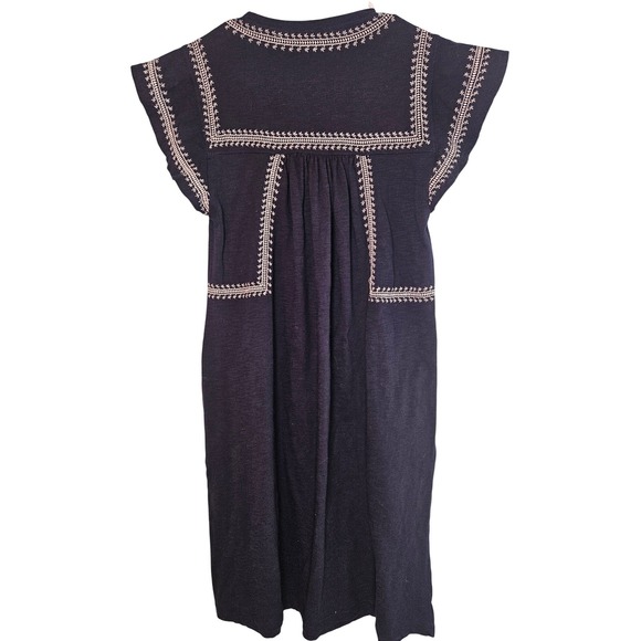 Chelsea & Theodore Navy Blue Embroidered Boho Shift Dress S Cap Sleeve Pocket - Picture 2 of 8